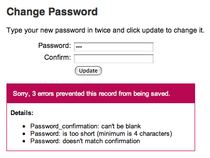 Failed password update error.